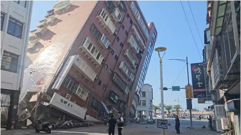 A partially collapsed building in Hualien, Taiwan on April 3, 2024
