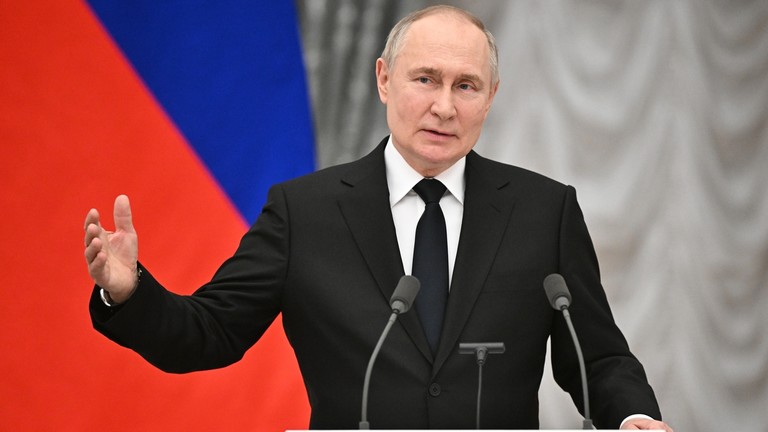 Russian President Vladimir Putin speaks at the Kremlin, March 26, 2024