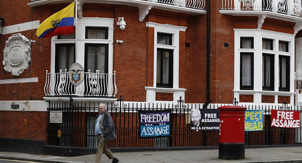 Protesters Gather Outside Ecuadorian Embassy After Assange Case Hearing