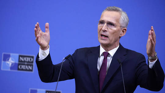NATO Secretary General Jens Stoltenberg speaks during a press conference at the NATO Headquarters in Brussels on April 4, 2024