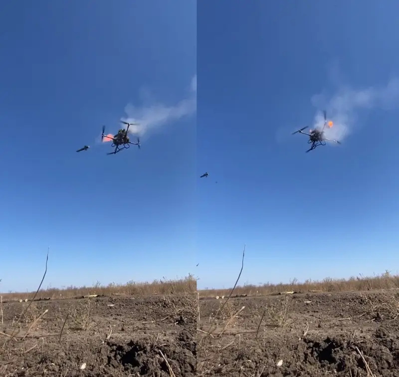 БПЛА «Перун-Ф» осуществляет стрельбу из ПТРК «Фагот», находясь в воздухе